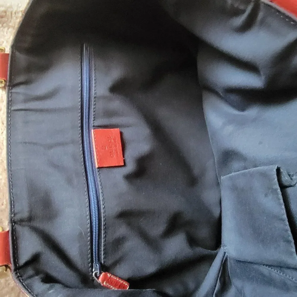 Authentic Gucci 3 Rings Abbey Hobo Handbag- Navy/Red Monogrammed Canvas - Picture 8 of 8